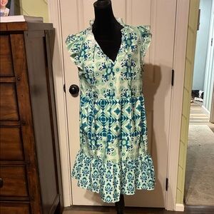 SHEIN Blue and Green Floral Dress